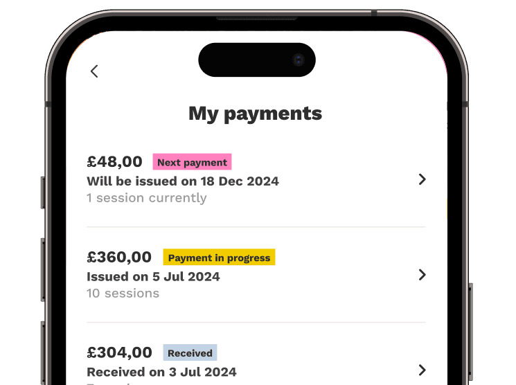 A smartphone screen showing completed payments on the Wecasa app.