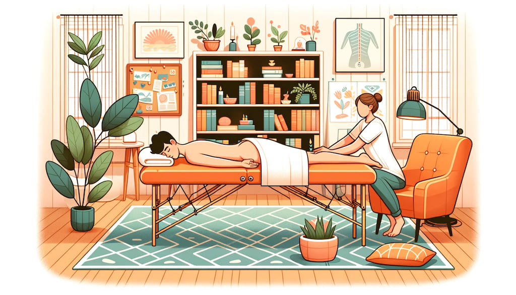 Cartoon of man having an at-home massage