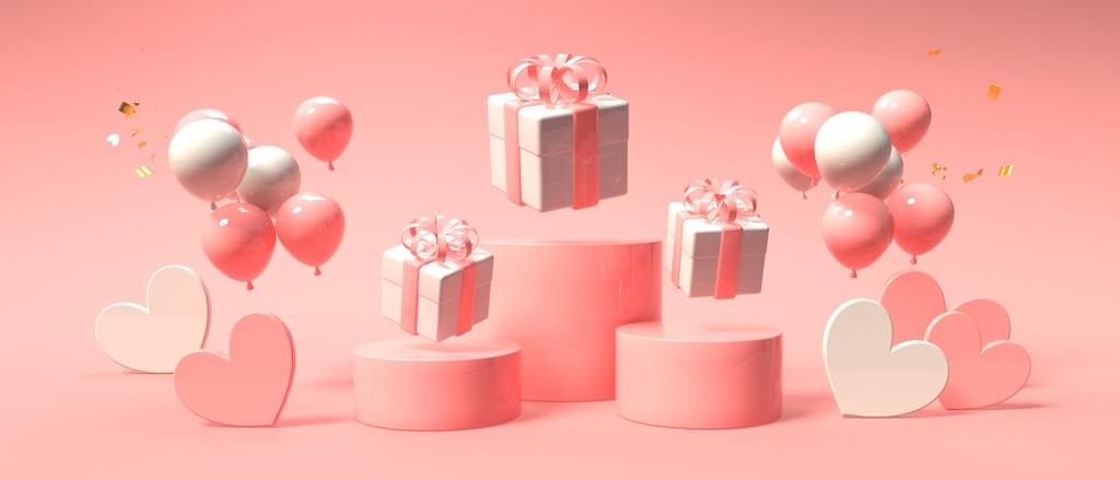 Hearts with gift boxes