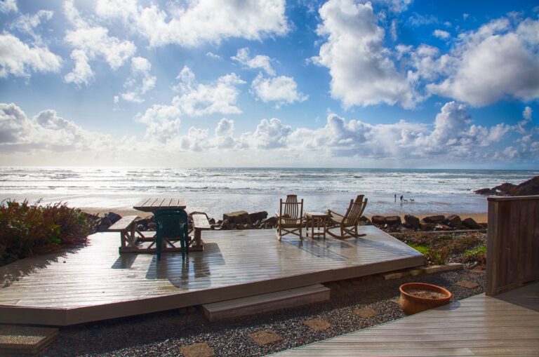 Board wood deck floor on the beach