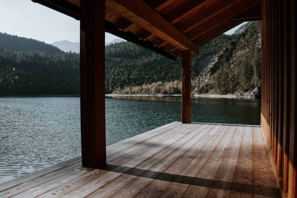 wood deck floor on a lake-how to clean a wood deck