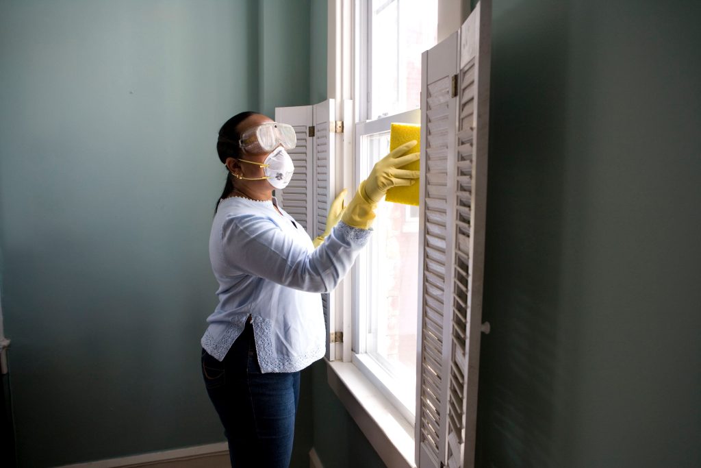 cleaner disinfecting the house