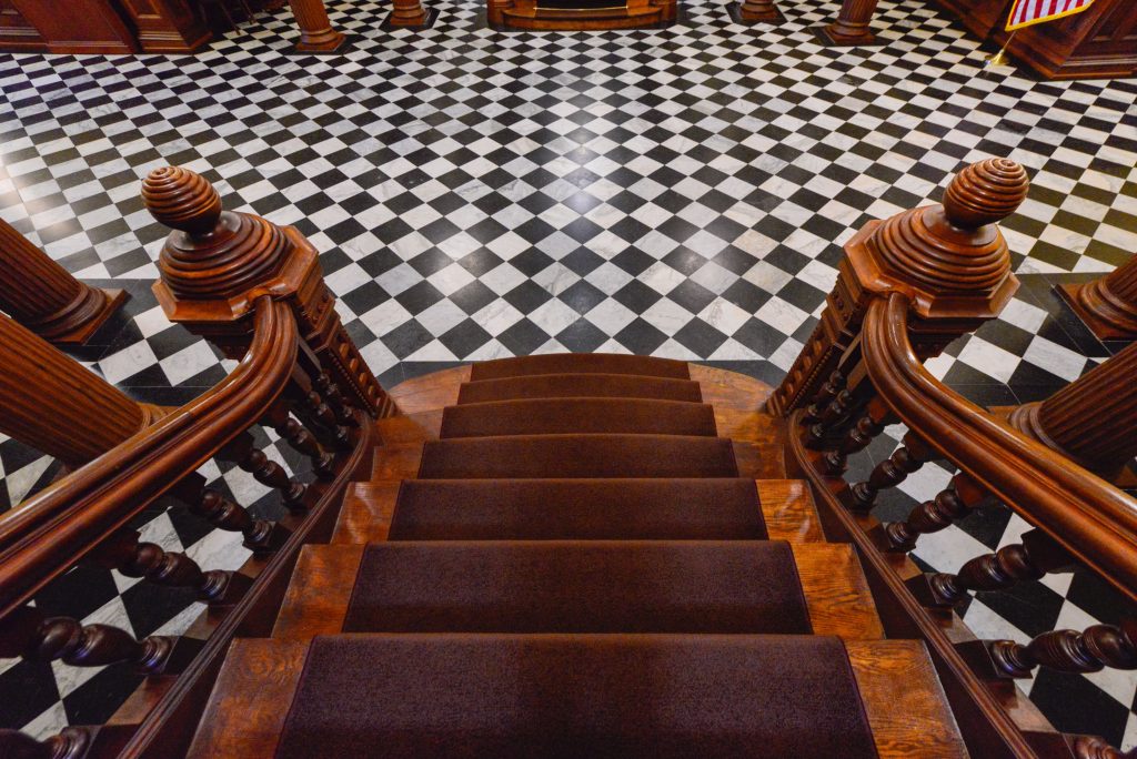 Victorian staircase - black and white tile
