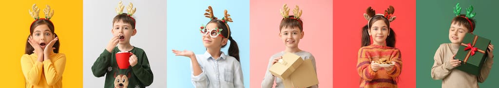 Children wearing Christmas headbands