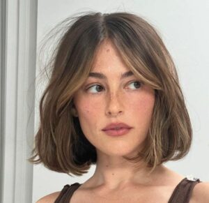 Woman with layered bob haircut