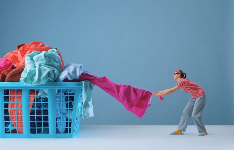 Woman tackling laundry