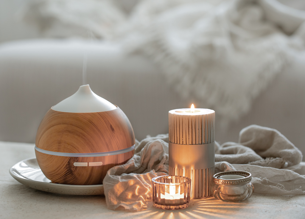 Cosy home with air humidifier and candles