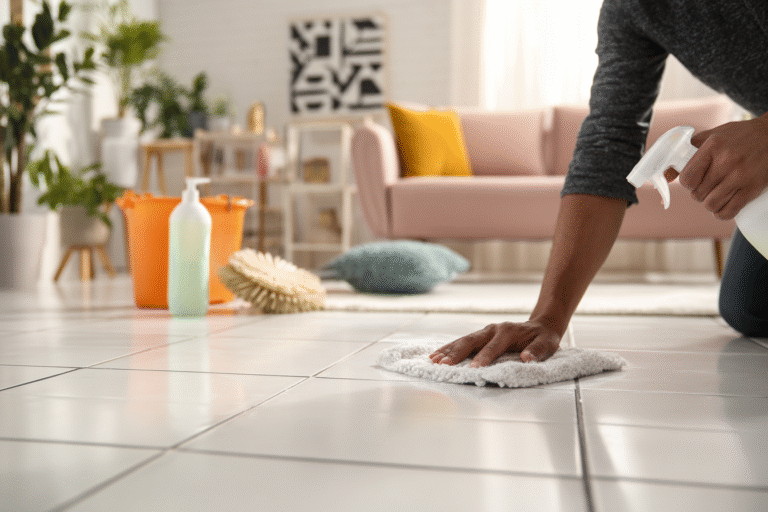 washing tile floors