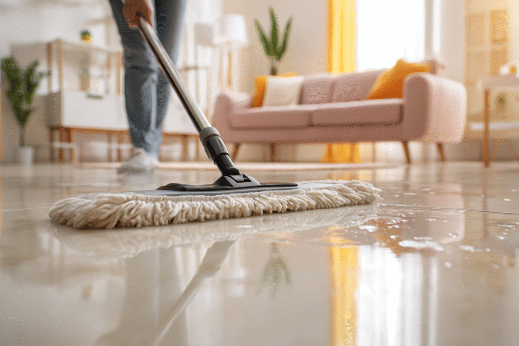 washing linoleum floors